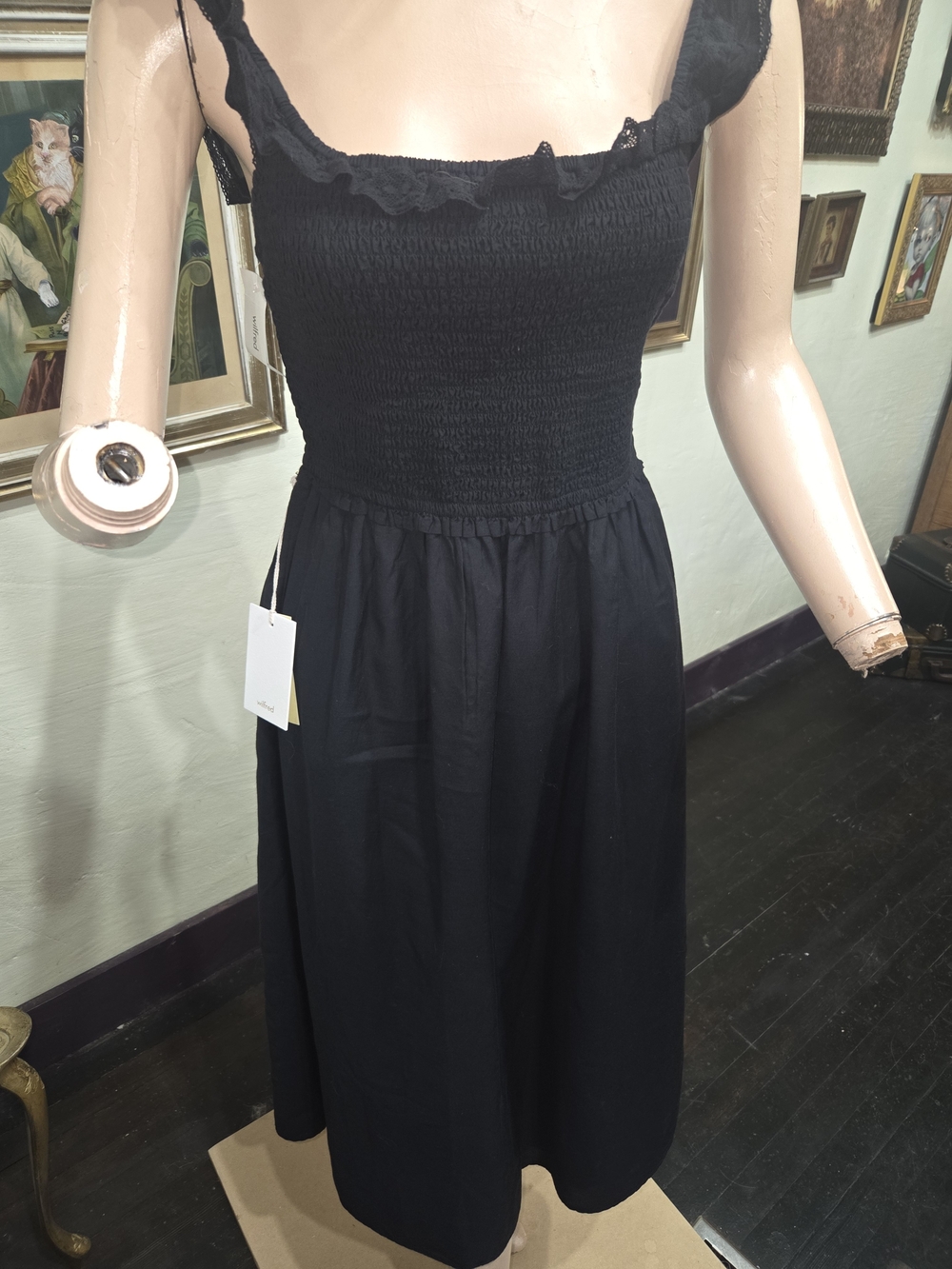 Wilfred Reminisce Smocked Bodice Midi Dress with Ruffle Straps